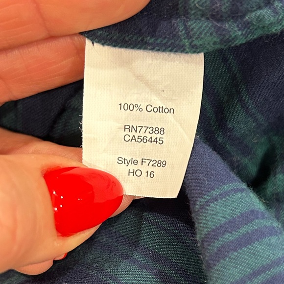 J. Crew Plaid Flannel Button Up Boxy Fit Navy and Green Boyfriend Large - Picture 6 of 7